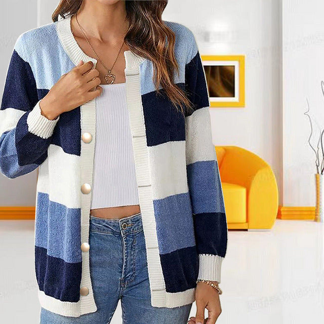 ModeGeist | Pastellfarbener Gestreifter Cardigan Polyester Stilvoll, Farblich