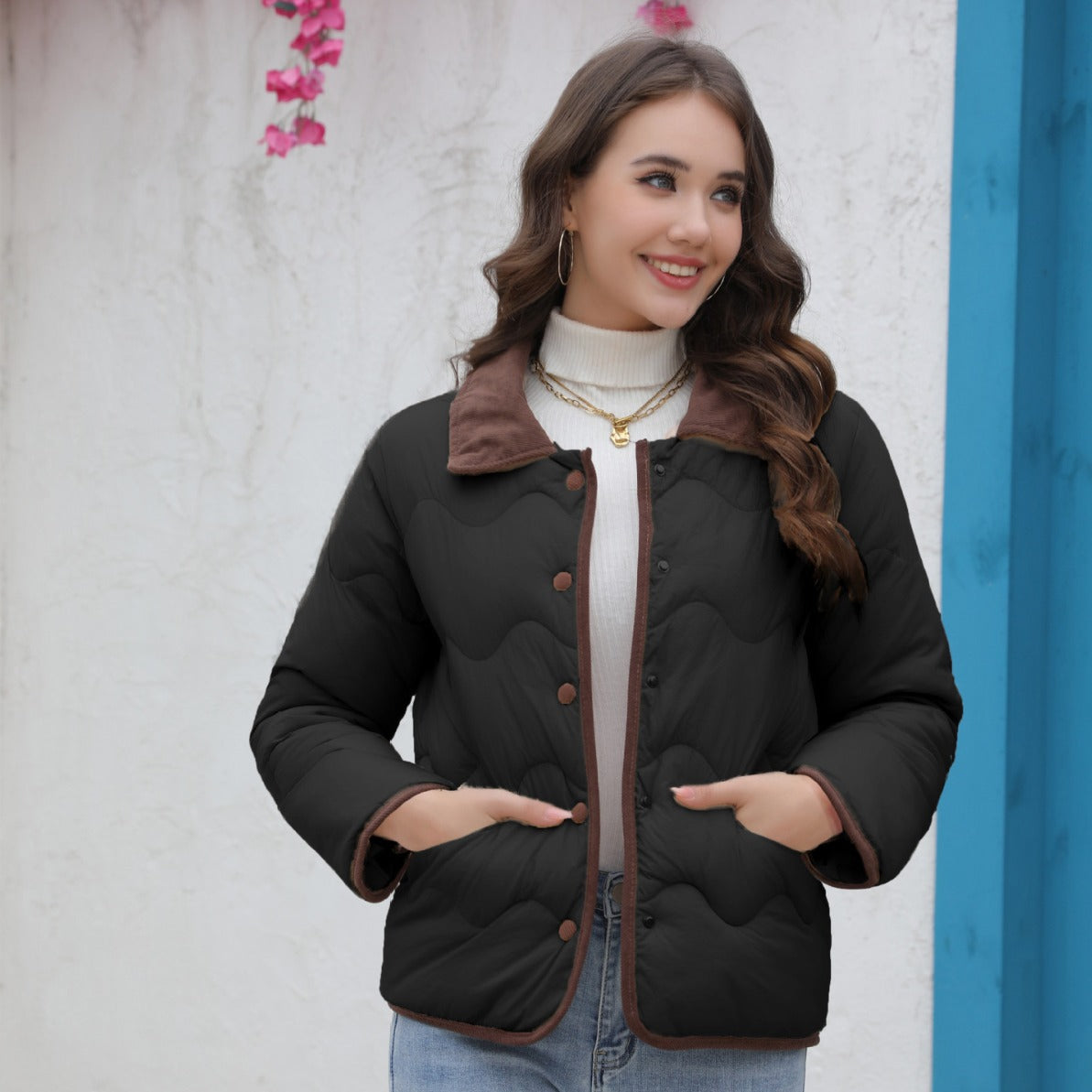Damen gesteppte Kurzjacke mit schickem Kragen ModeGeist