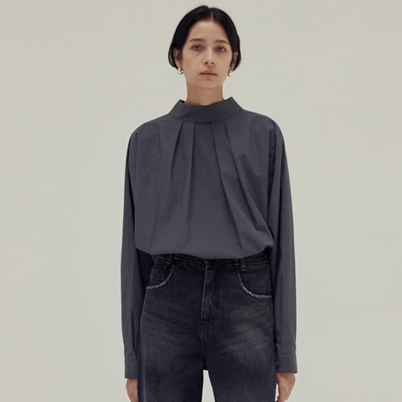 Modisches Damen-Blusenshirt mit Stehkragen und Raffungen
