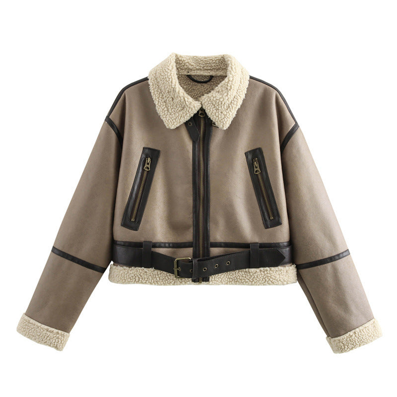 Damen Kurze Teddyfelljacke mit akzenten ModeGeist