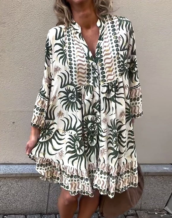 Blusenkleid für Damen mit Blumenmuster-Mix und Rüschen-Saum von MODEGEIST