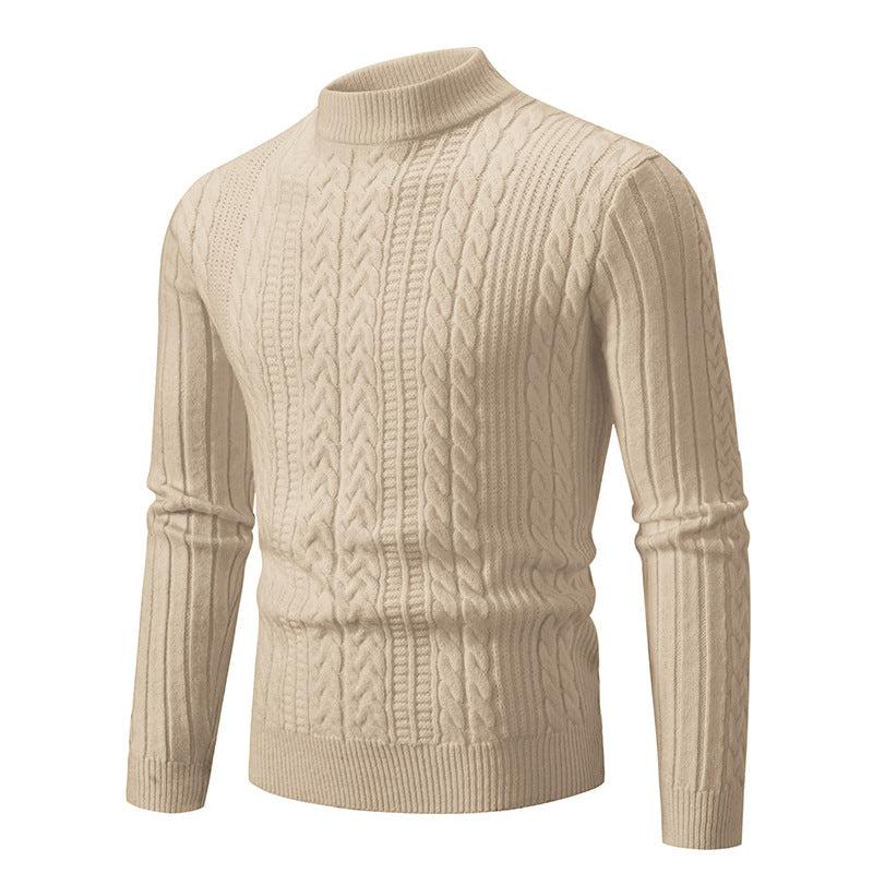 Herren Grobstrickpullover mit steigendem Kragen und Zopfmuster ModeGeist