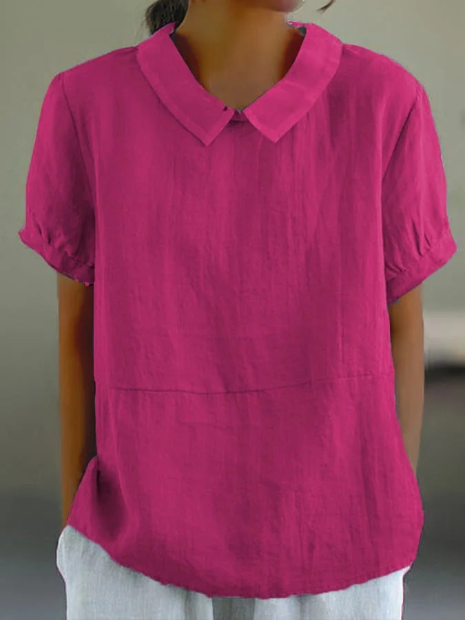 Leinenbluse für Damen: lässiger Schnitt, klassischer Kragen, halbe Ärmel, MODEGEIST