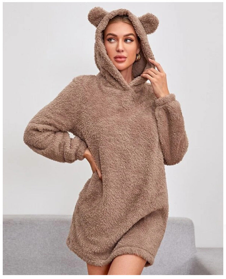 Damen Kuscheliger Hoodie mit Bärenohren ModeGeist