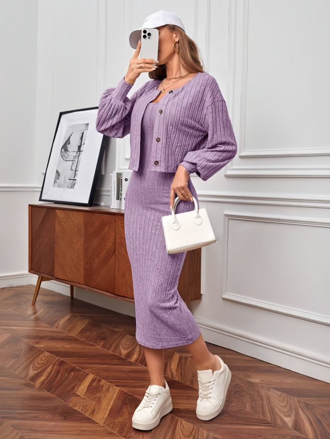 Damen Strick-Outfit mit Knopfleiste und Bündchen ModeGeist