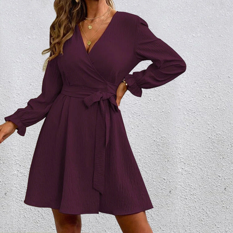 Damen Wickelkleid mit ausgestellten Ärmeln und Gürtel ModeGeist
