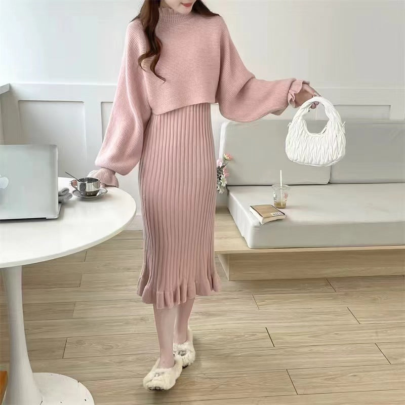 Damen Strickkleid mit hochgeschlossenem Kragen und Rippstruktur ModeGeist