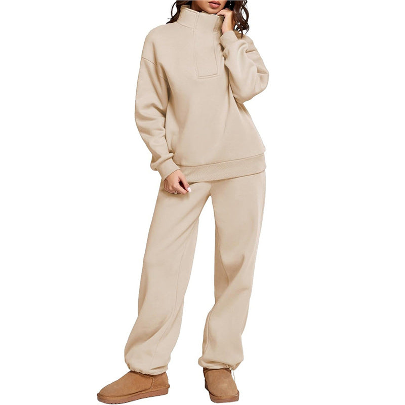 Damen Bequemes Freizeit-Set mit Stehkragen und weiten Hosen ModeGeist