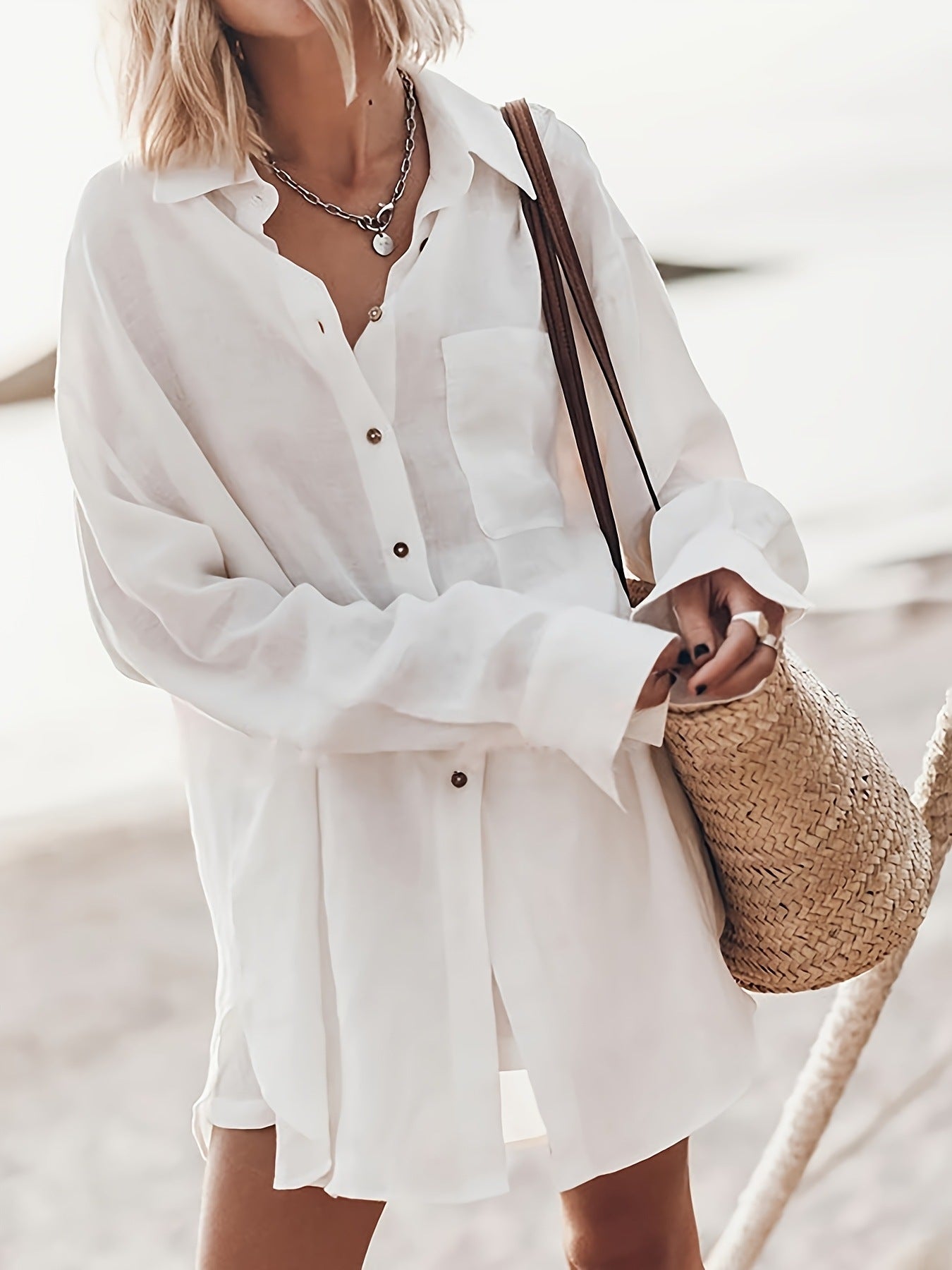 Damen lässige Oversized-Bluse aus Leinen ModeGeist