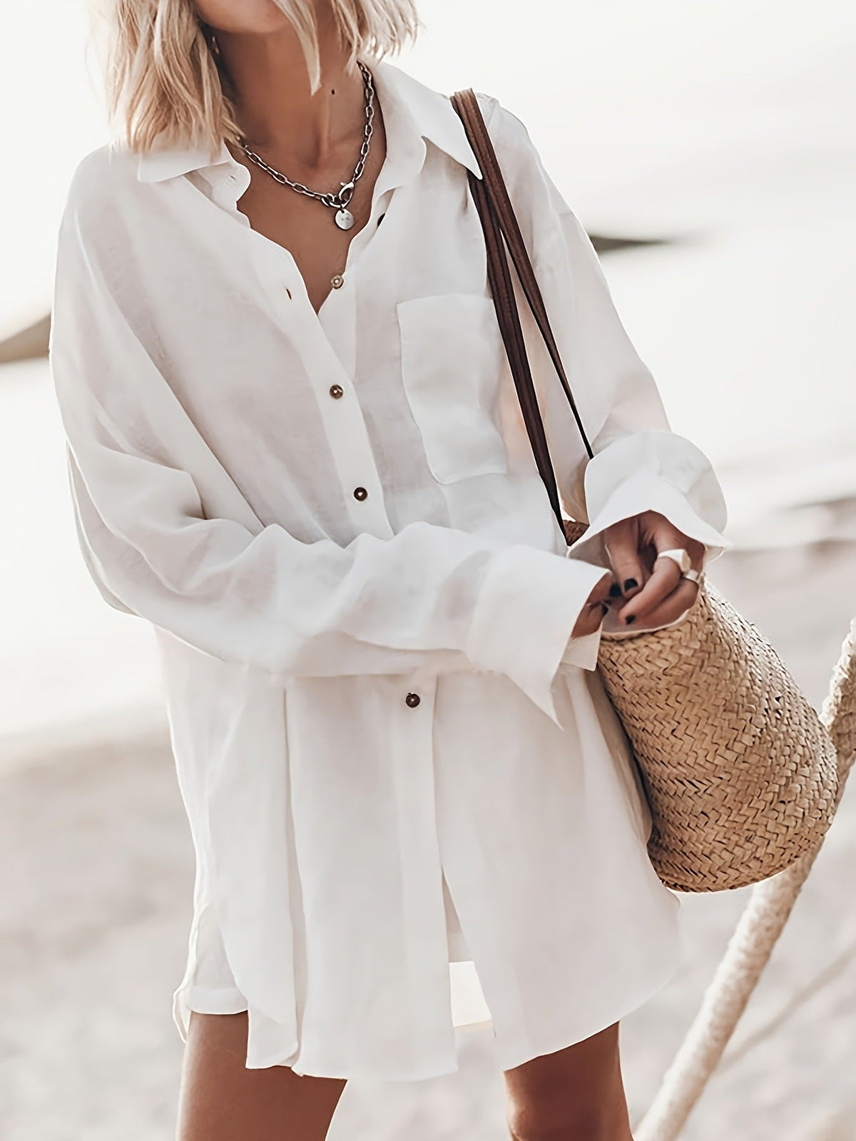 Damen lässige Oversized-Bluse aus Leinen ModeGeist