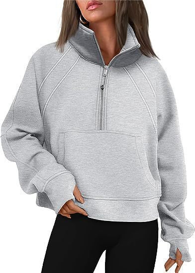 Damen kuscheliger Half-Zip Pullover mit Kapuze und Kängurutasche ModeGeist