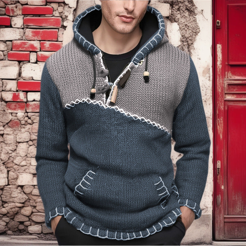 Herren Kapuzenpullover mit einzigartigem Zickzackmuster und hochwertiger Strickstruktur ModeGeist