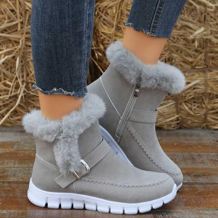 Damen Gefütterte Winterstiefel mit komfortablem Reißverschluss und dekorativer Schnalle ModeGeist