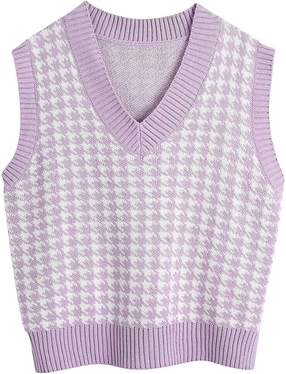 Damen ärmellose Strickweste mit modernem Hahnentrittmuster ModeGeist
