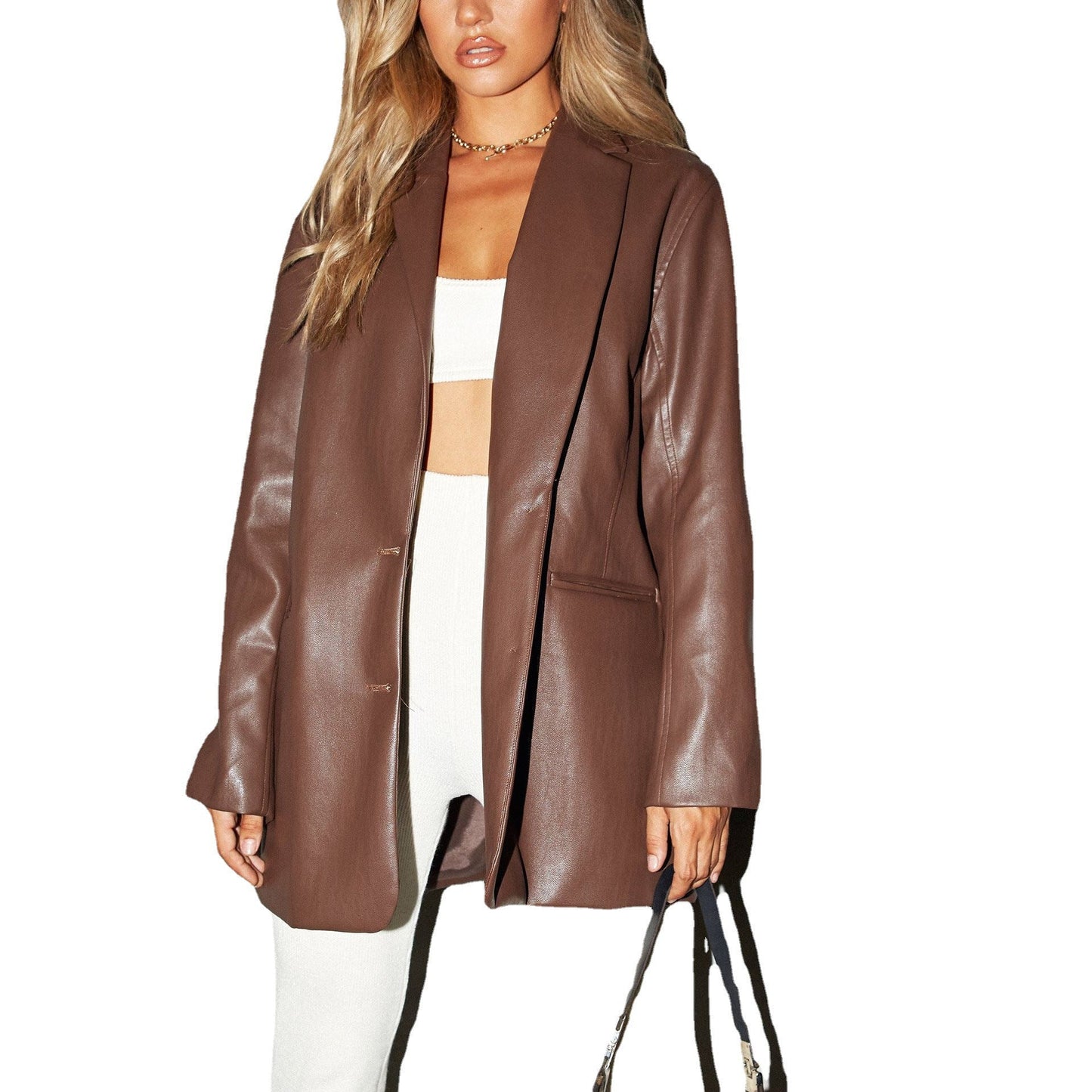 Damen Oversized Kunstleder Blazer ModeGeist