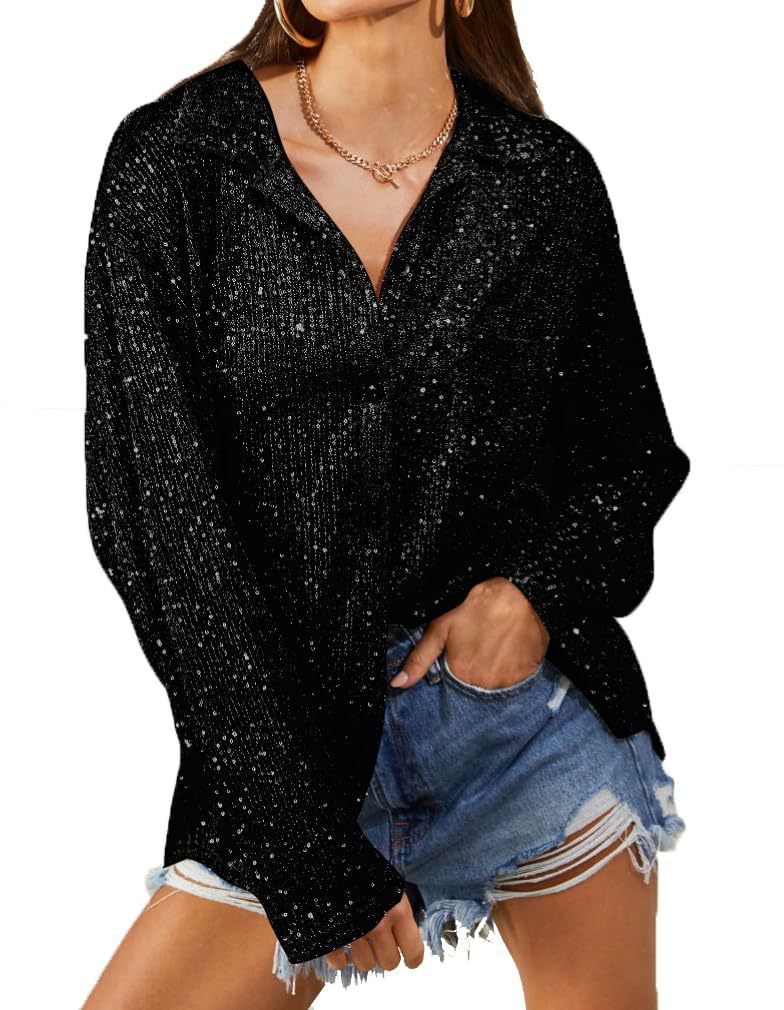 Damen Glitzernde Oversize-Bluse mit lässigem Schnitt ModeGeist