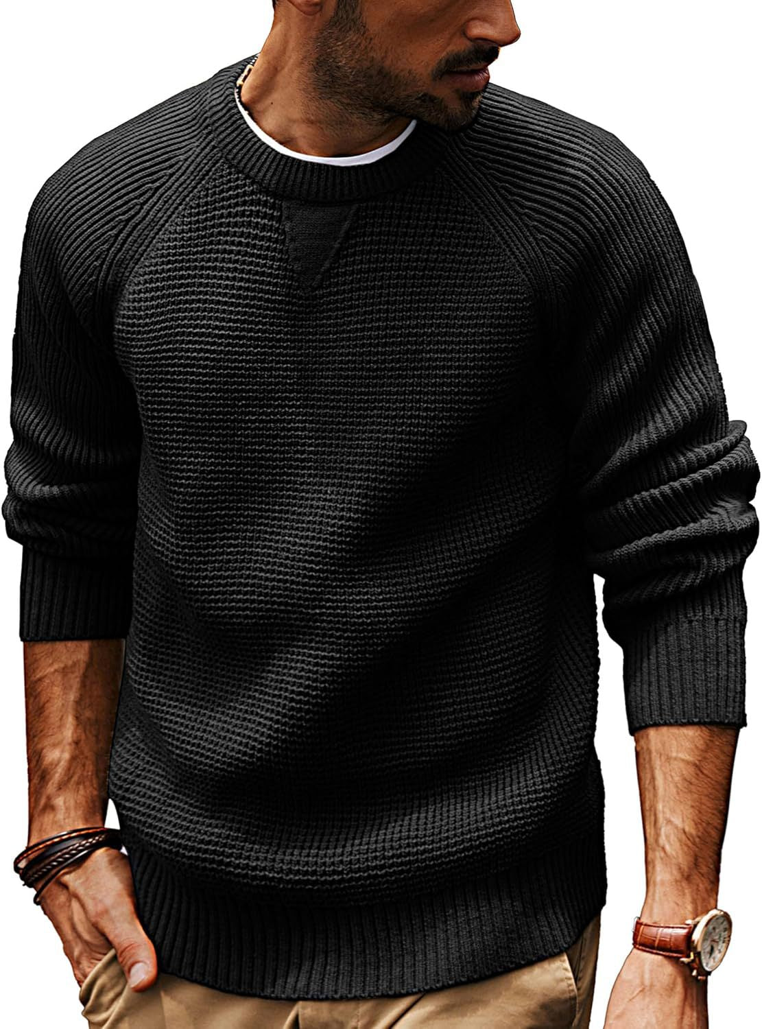 Herren lässiger Strickpullover mit strukturiertem Gewebemuster und Rundhalsausschnitt ModeGeist