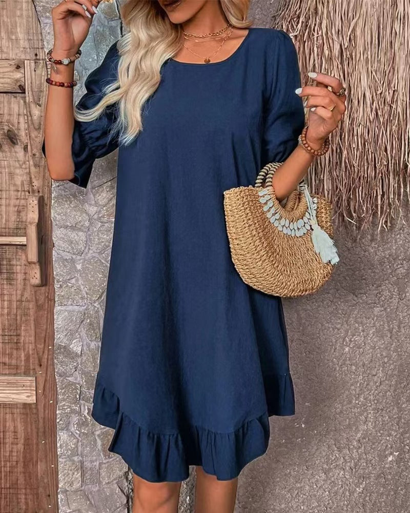 Trendiges Damen Sommerkleid mit weitem Rüschen-Saum