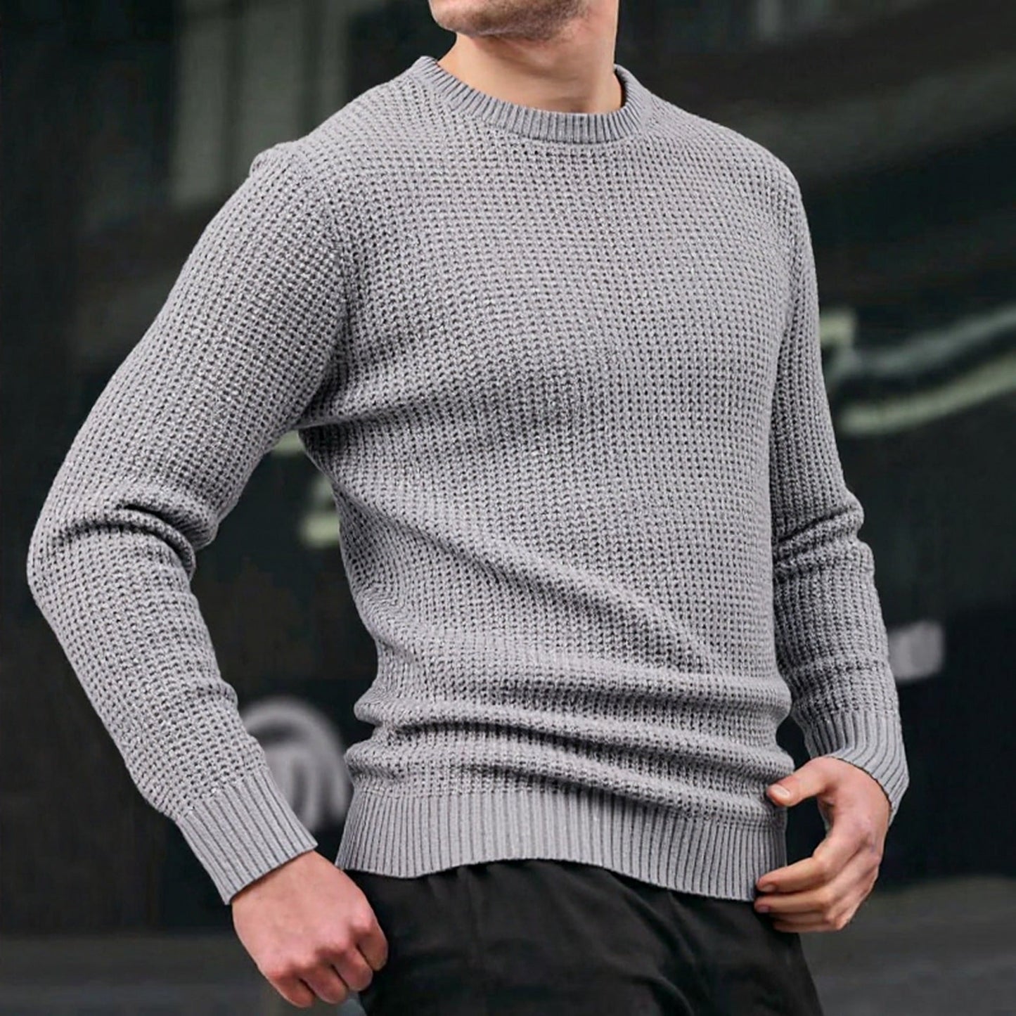 Herren lockerer Strickpullover mit Waffelmuster ModeGeist