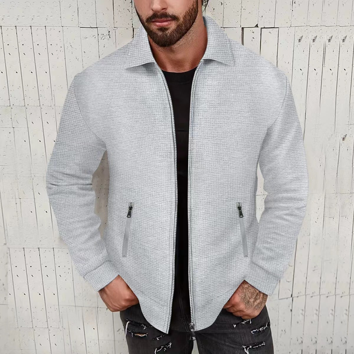 Herren lässige Zip-Jacke mit strukturiertem Design und praktischen Taschen ModeGeist