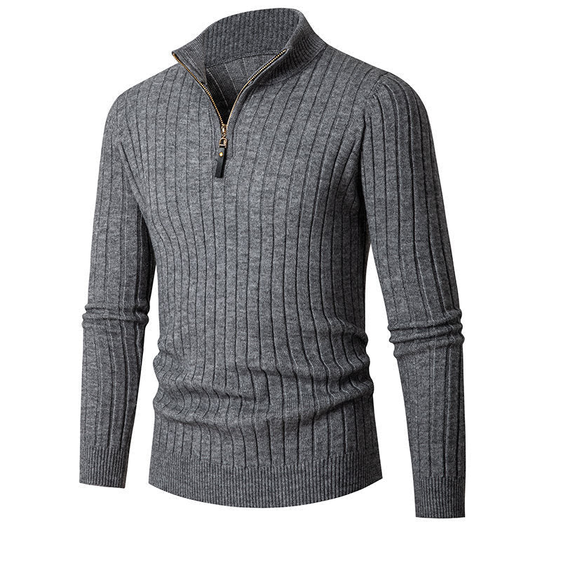Herren eleganter Strickpullover mit durchgehendem Reißverschluss und Rippenstruktur ModeGeist
