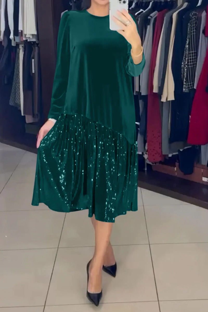 Elegantes Damen Freizeitkleid mit Paillettenrock und weichem Oberteil von MODEGEIST