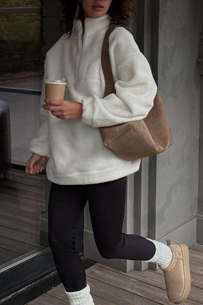 ModeGeist | Sherpa Halb Reißverschluss Stehkragen Sweatshirt