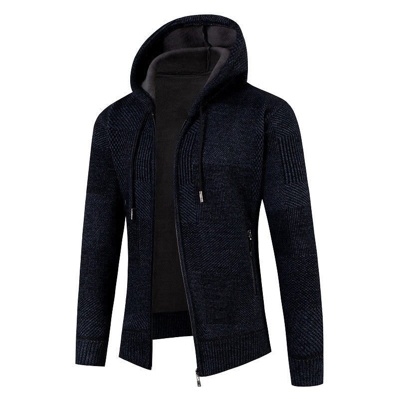 Herren Strickjacke mit gefütterter Kapuze und modernem Waffelmuster ModeGeist