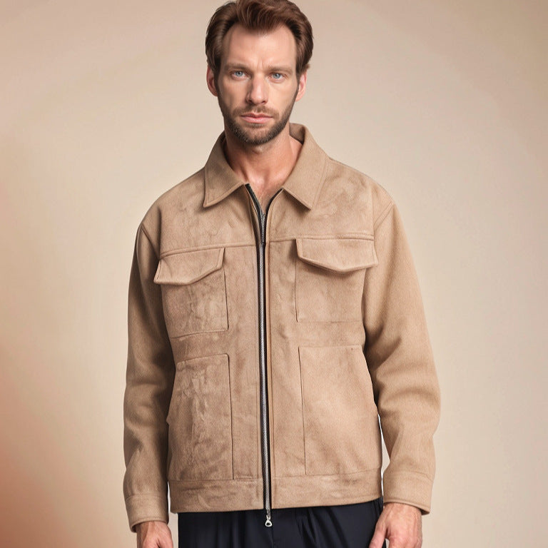 Herren modische Wildlederjacke mit praktischen Taschen ModeGeist
