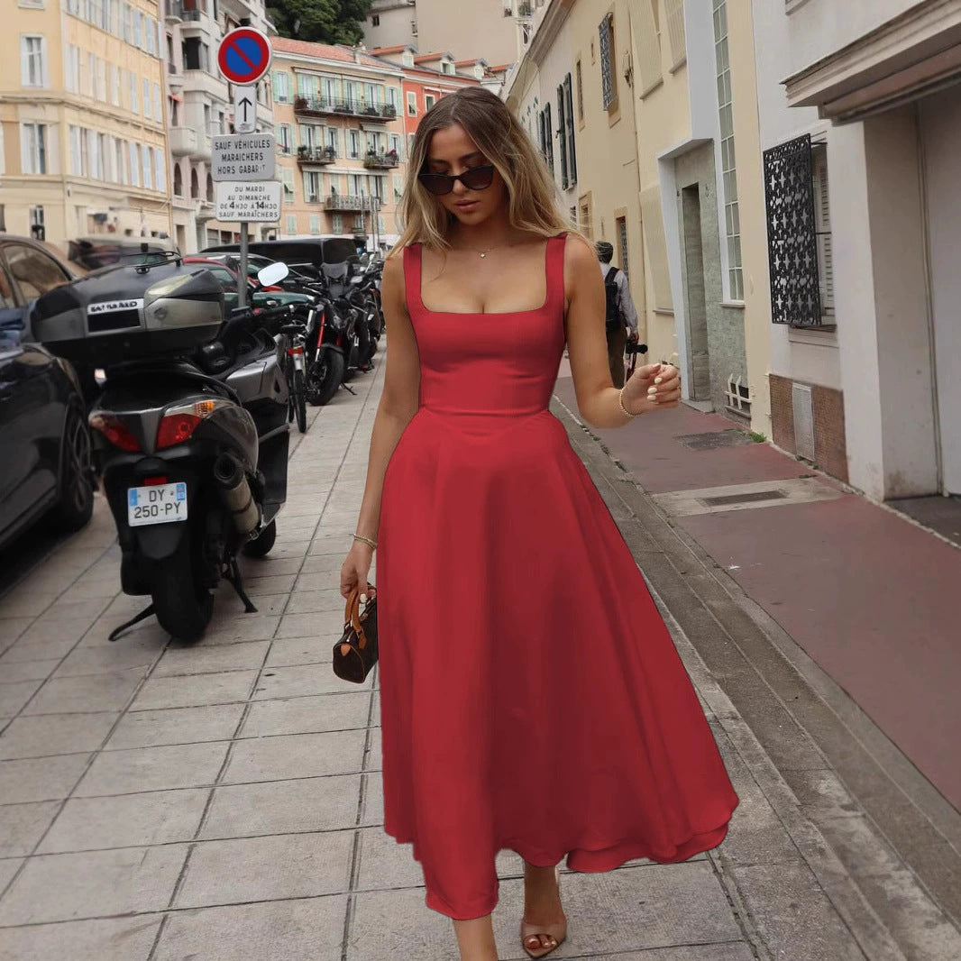 Damen Elegantes Maxikleid mit traumhaftem A-Linien Schnitt und schickem Quadrat-Ausschnitt ModeGeist