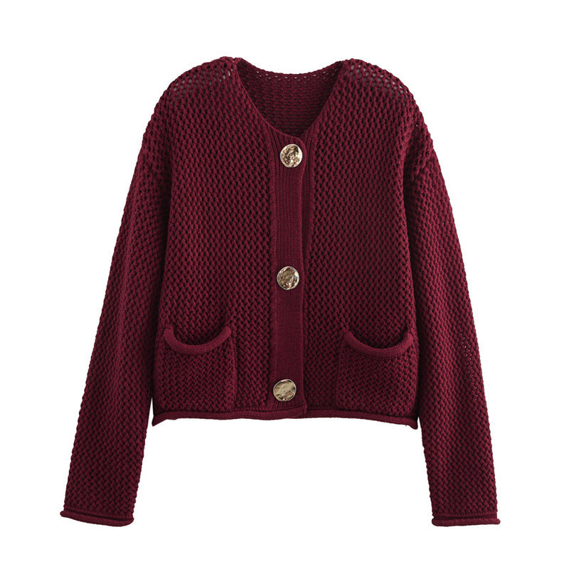 Damen Modische Strickjacke mit dekorativem Häkelmuster ModeGeist