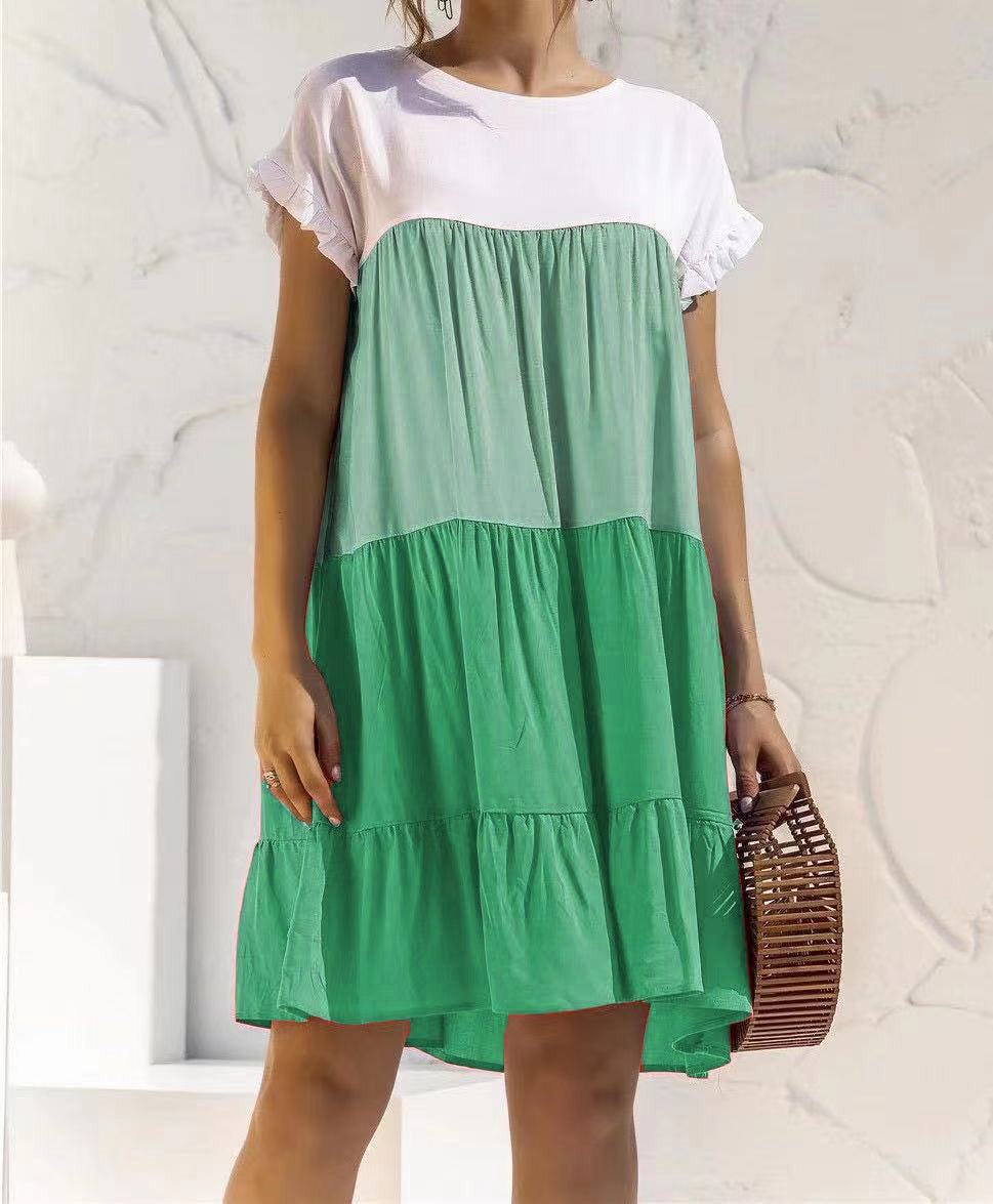 Modisches, bequemes Sommerkleid für Damen mit weitem Rock und Rüschen