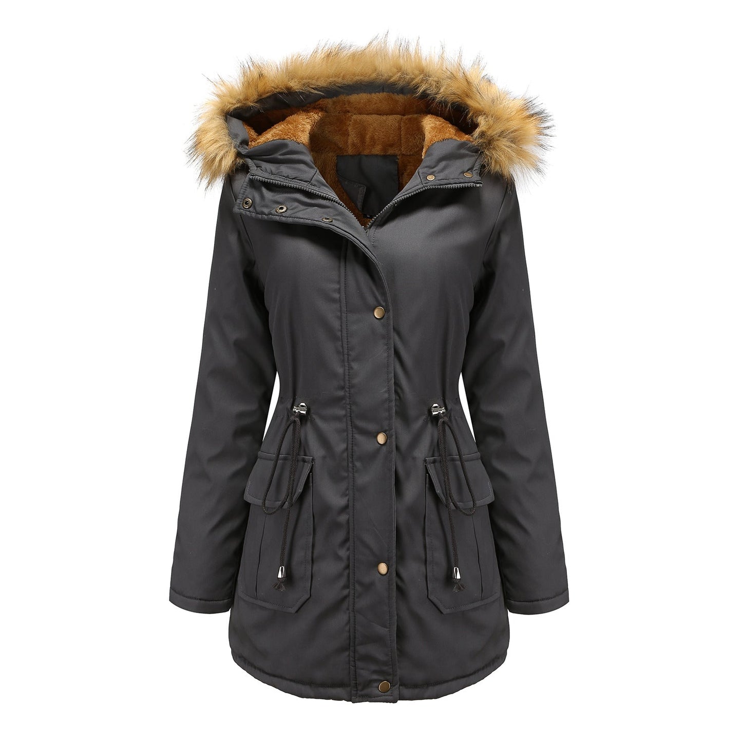 Damen warme Outdoor-Parka mit abnehmbarer Kapuze und luxuriösem Kunstfell ModeGeist