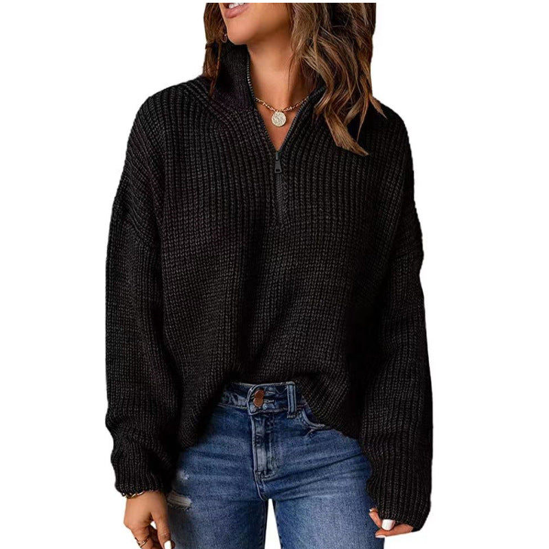 Damen Strickpullover mit kurzem Reißverschluss ModeGeist