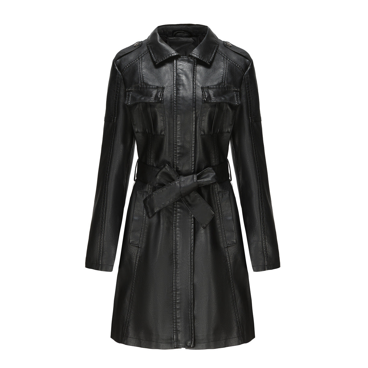 Damen modischer Trenchcoat aus hochwertigem Kunstleder ModeGeist