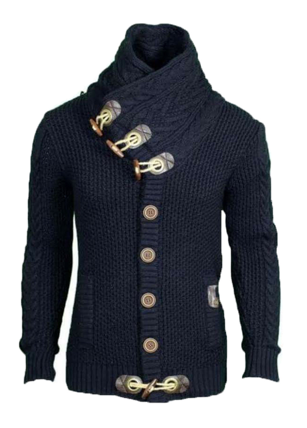 Herren Strickjacke mit asymmetrischem Kragen und einzigartigem Knopfdesign ModeGeist