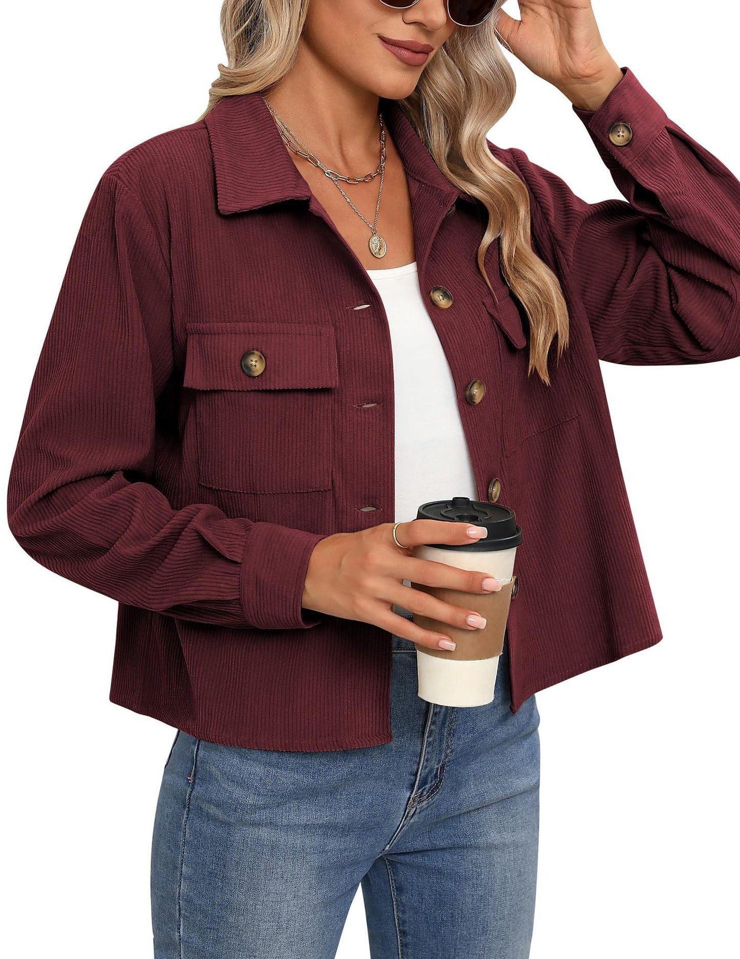 Damen Cordjacke mit zwei Brusttaschen ModeGeist