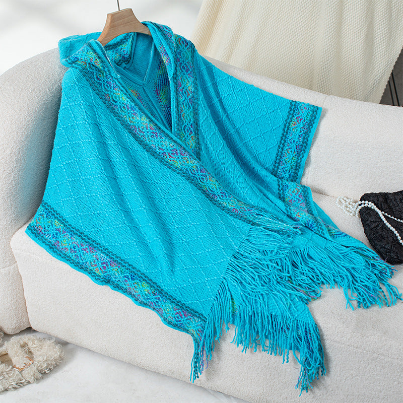 Damen eleganter Poncho mit hochwertigem Strukturdesign und Fransen ModeGeist
