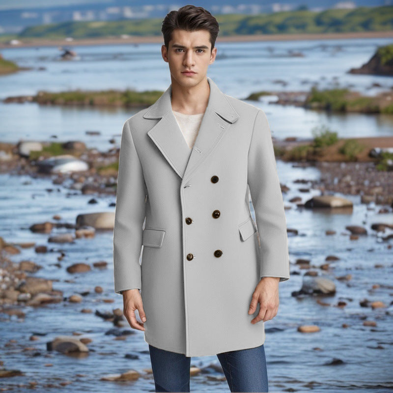 Herren eleganter Doppelt-geknöpfter Wollmantel ModeGeist