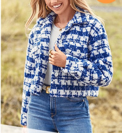 Damen Karierte Cropped Jacke ModeGeist