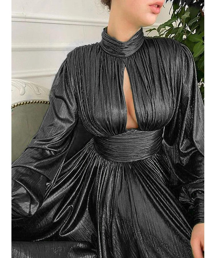 Damen Elegantes Maxikleid mit plissierten Details und luxuriösem Fall ModeGeist