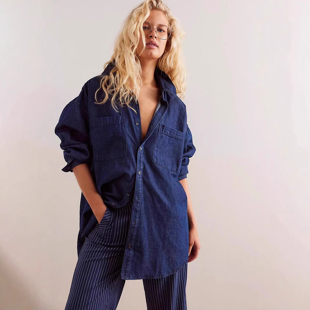 Damen Oversized Jeanshemd mit aufgesetzten Taschen ModeGeist
