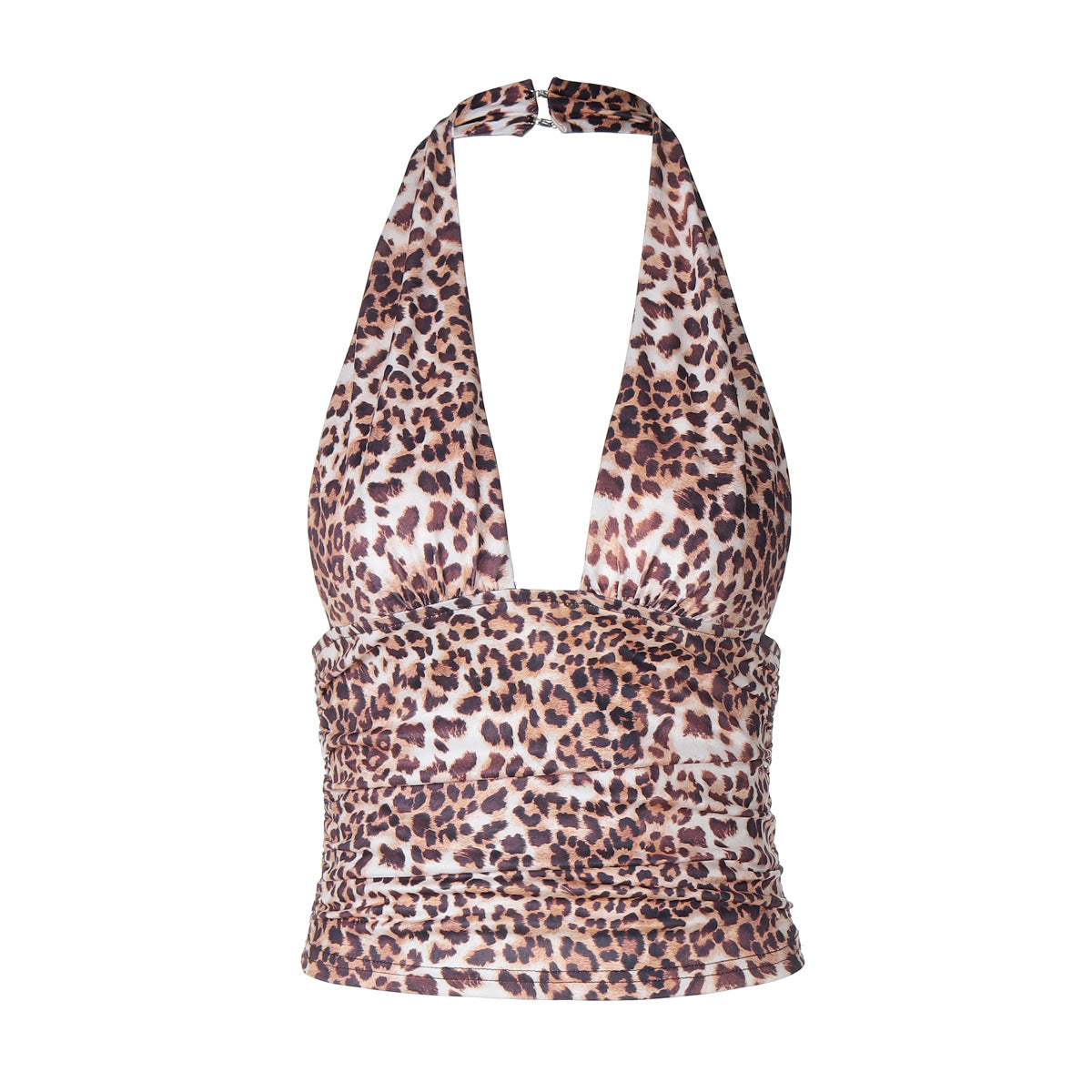 Trendiger Damen-Haltertop mit tiefem V-Ausschnitt und Animalprint