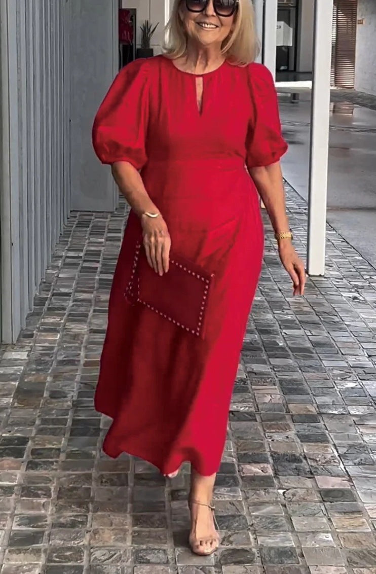 Elegantes Maxikleid für Damen mit Puffärmeln und dekorativem Saum von MODEGEIST