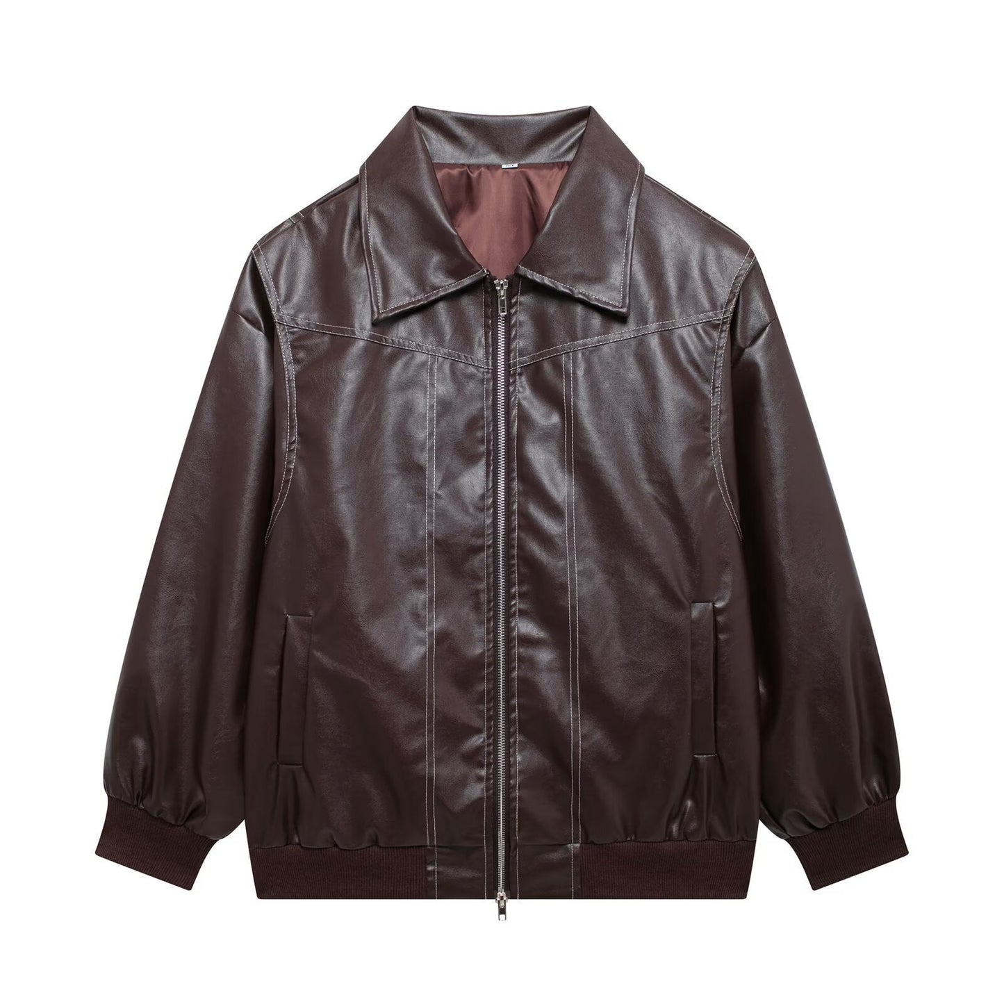 Damen Kunstlederjacke mit lässigem Schnitt und elastischem Saum ModeGeist
