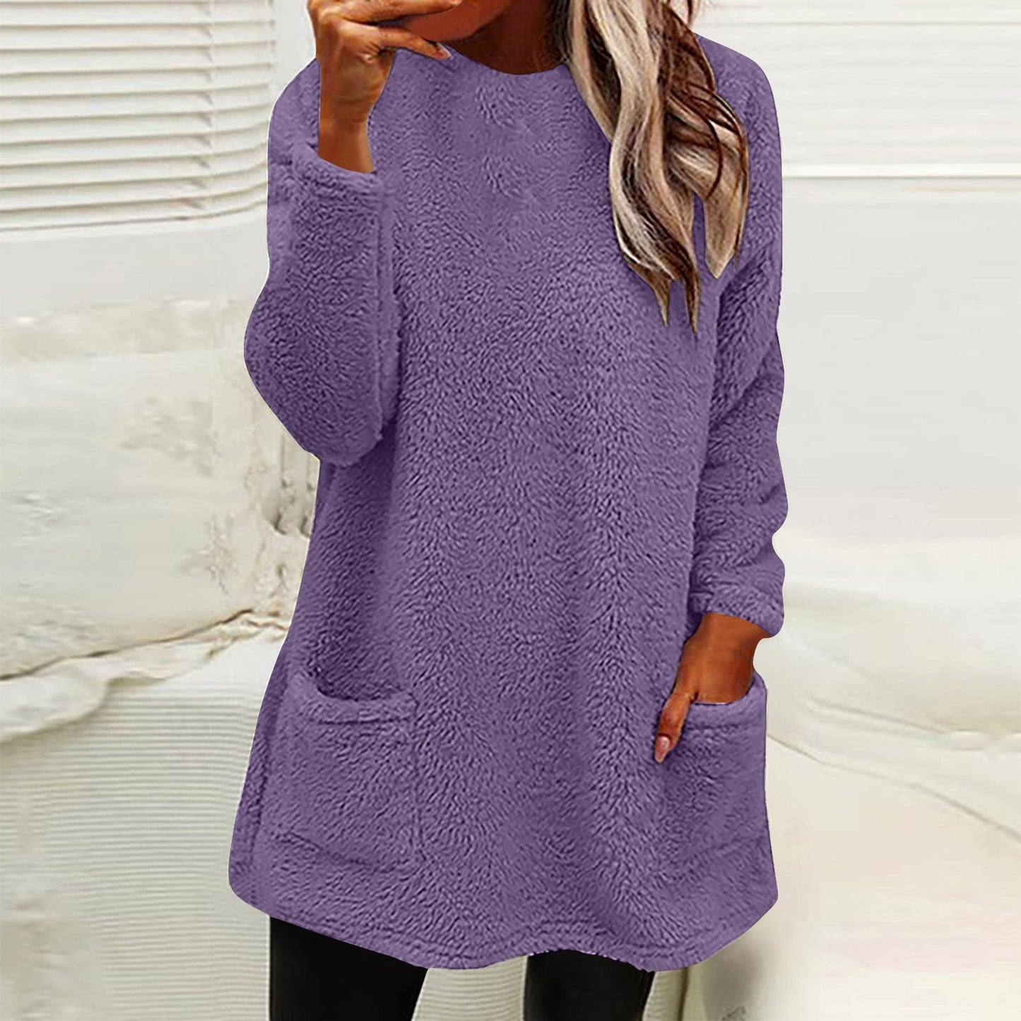 Damen Kuscheliger Fleece-Pullover mit praktischen Taschen und weitem Schnitt ModeGeist