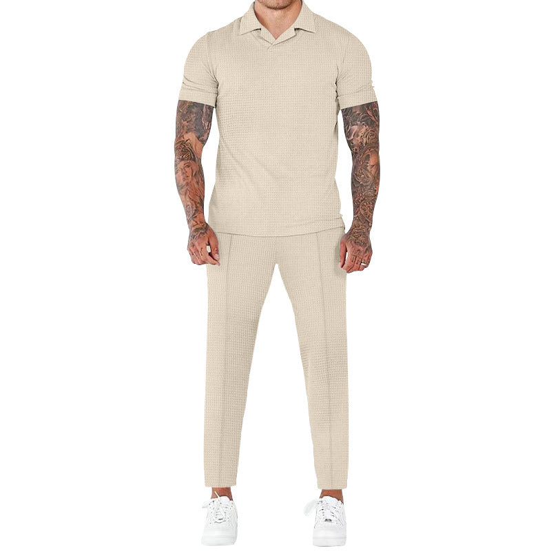 Herren elegantes Kurzarm-Hemd- und Hose-Set mit strukturiertem Design und komfortabler Passform ModeGeist