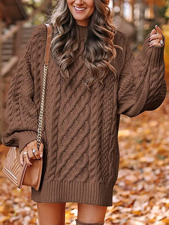 Damen Grober Strickpullover mit voluminösen Ärmeln und dekorativem Zopfmuster ModeGeist