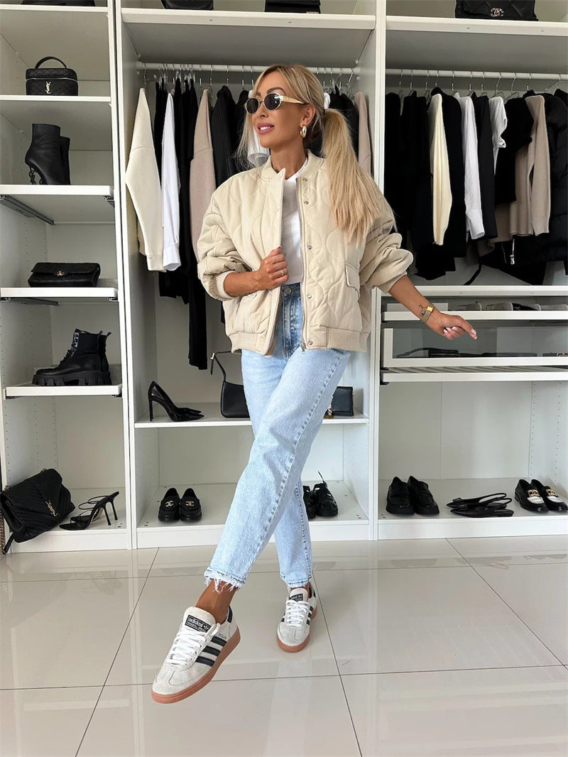 Damen lässige Steppjacke mit Knopfverschluss und elastischen Bündchen ModeGeist