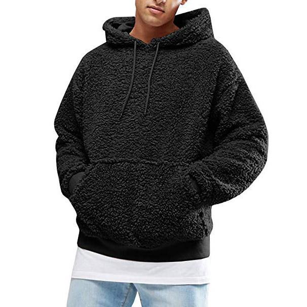 Herren Lässiger Teddy-Fleece Hoodie mit praktischen Kängurutaschen und verstellbarem Kordelzug ModeGeist